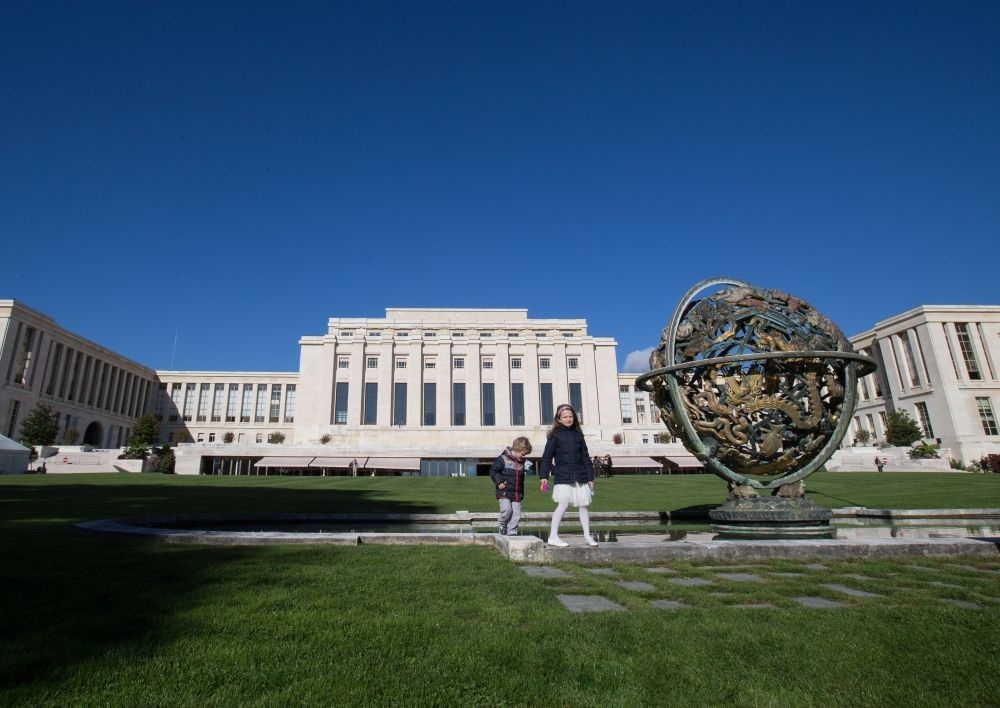 這是在瑞士日內(nèi)瓦拍攝的聯(lián)合國萬國宮外景（2017年10月7日攝）。新華社記者 徐金泉 攝