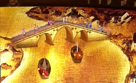 △9月23日，杭州第19屆亞洲運動會開幕式現(xiàn)場的拱宸橋形象。