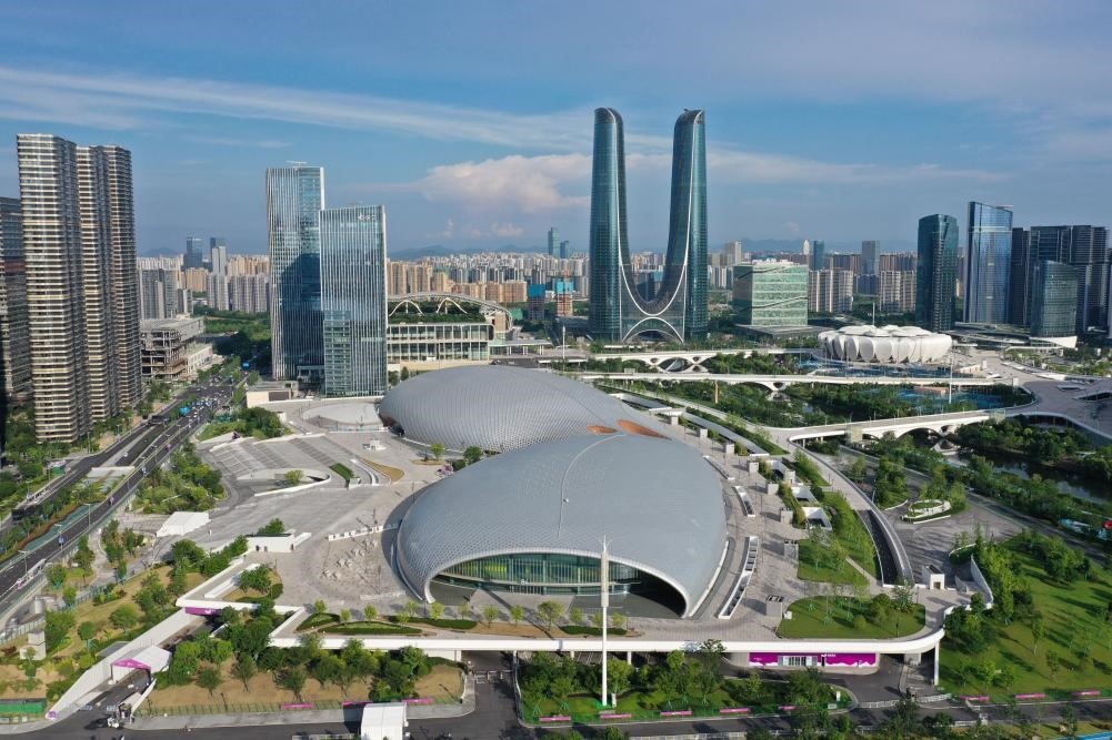 2023年6月28日，杭州奧體中心游泳館、體育館（無人機照片）。新華社記者 黃宗治 攝