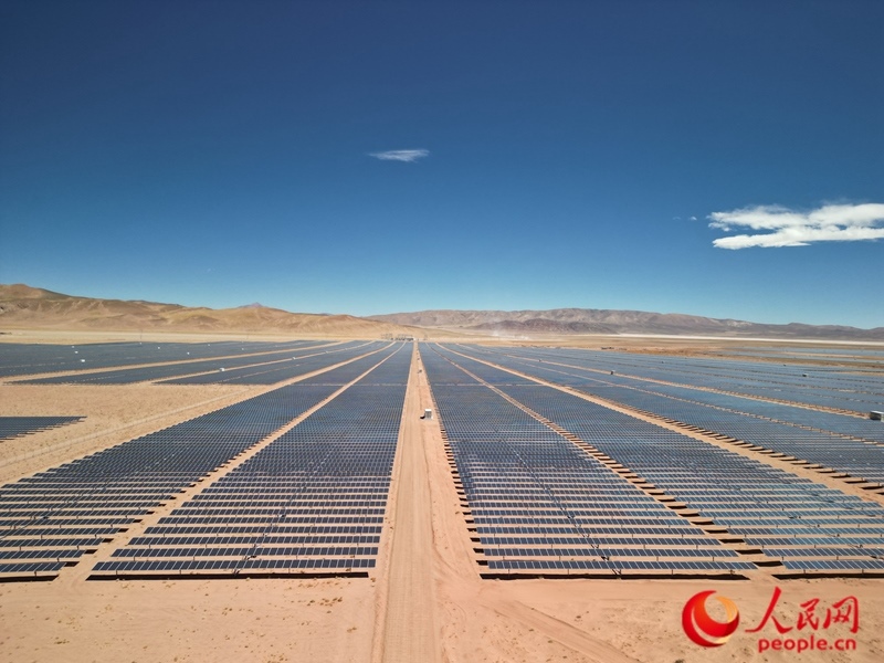 高查瑞光伏電站次第排開的光伏板（局部）。人民網(wǎng)記者 張若涵攝