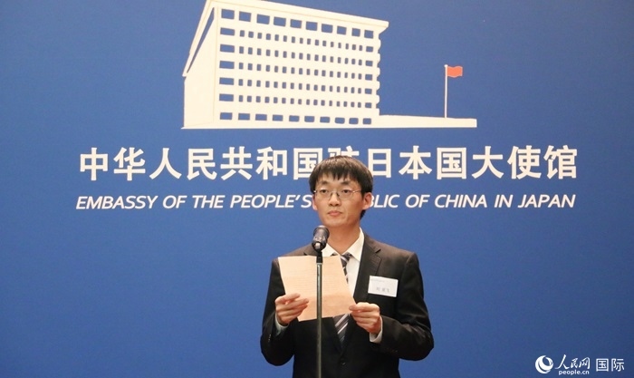 獲獎(jiǎng)學(xué)生代表、大阪大學(xué)博士生劉亞飛發(fā)表感言。人民網(wǎng) 許可攝