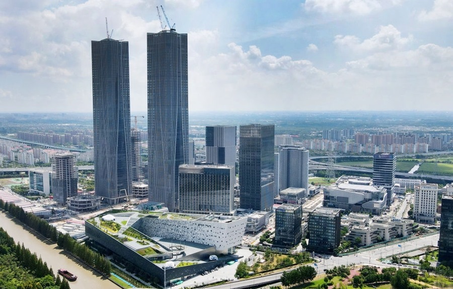 位于上海浦東新區(qū)的張江科學(xué)會(huì)堂（前）（2023年9月10日攝，無人機(jī)照片）。