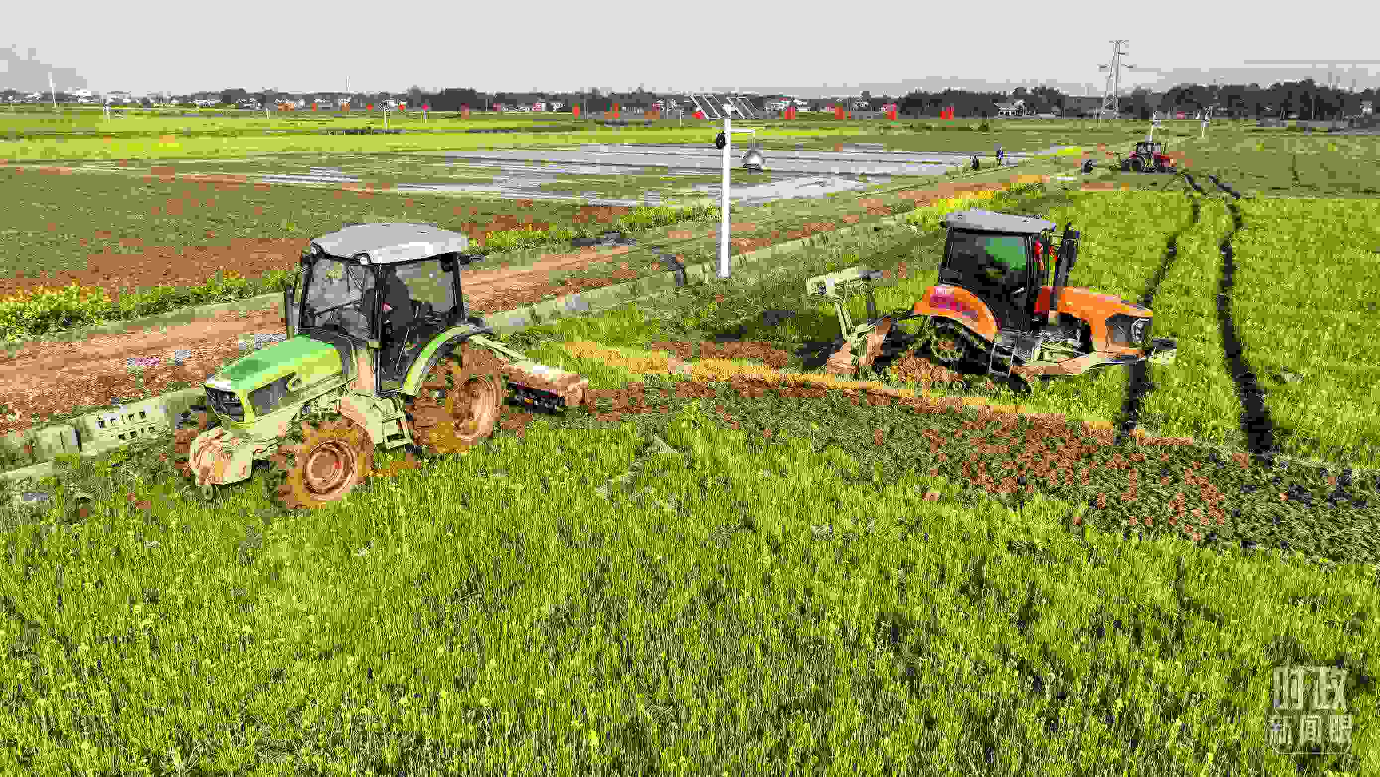 △位于港中坪村的糧食生產(chǎn)萬畝綜合示范片區(qū)，春耕備耕生產(chǎn)繁忙。（總臺(tái)央廣記者潘毅拍攝）
