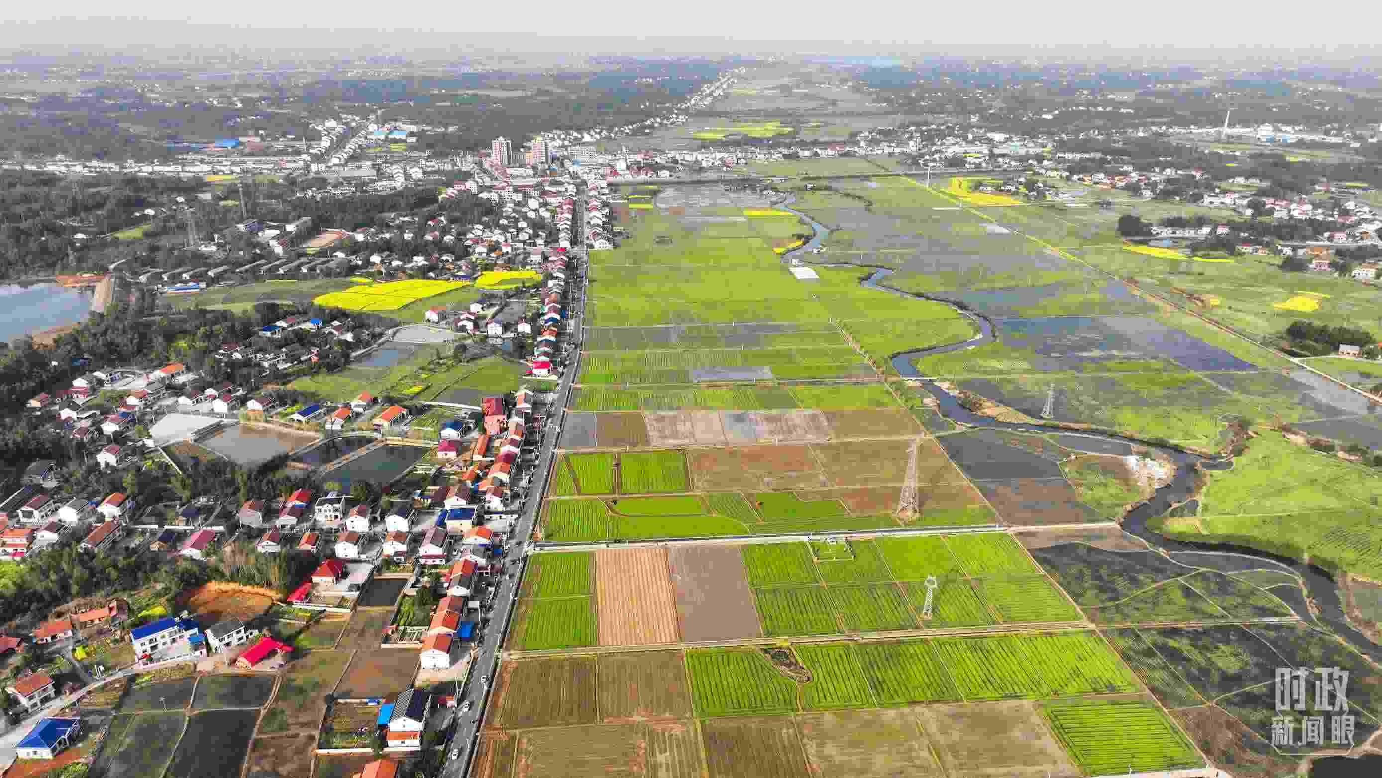 △俯瞰常德市謝家鋪鎮(zhèn)港中坪村。（總臺(tái)國廣記者李晉拍攝）