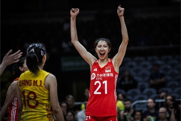 吳夢潔慶祝得分。圖片來源：國際排聯(lián)