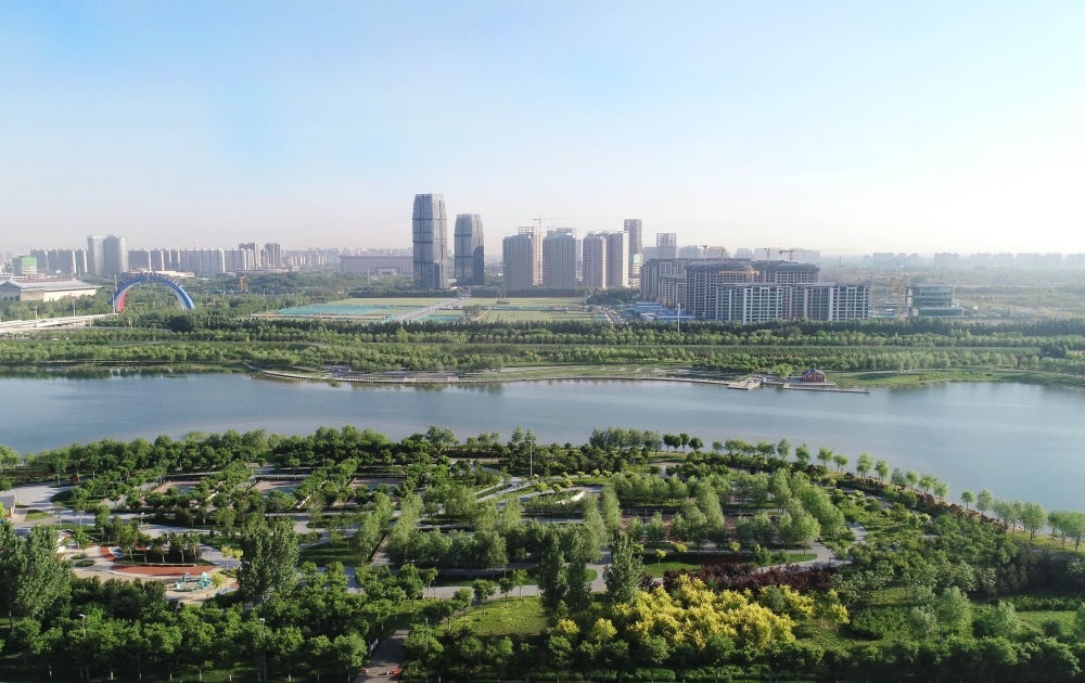 石家莊市滹沱河景色（2022年5月16日攝，無人機照片）。新華社記者 楊世堯 攝