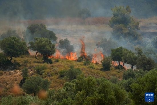 6月12日，以色列北部加利利地區(qū)遭受火箭彈襲擊后冒出滾滾濃煙。新華社發(fā)（阿亞爾·馬戈林?jǐn)z/基尼圖片社）