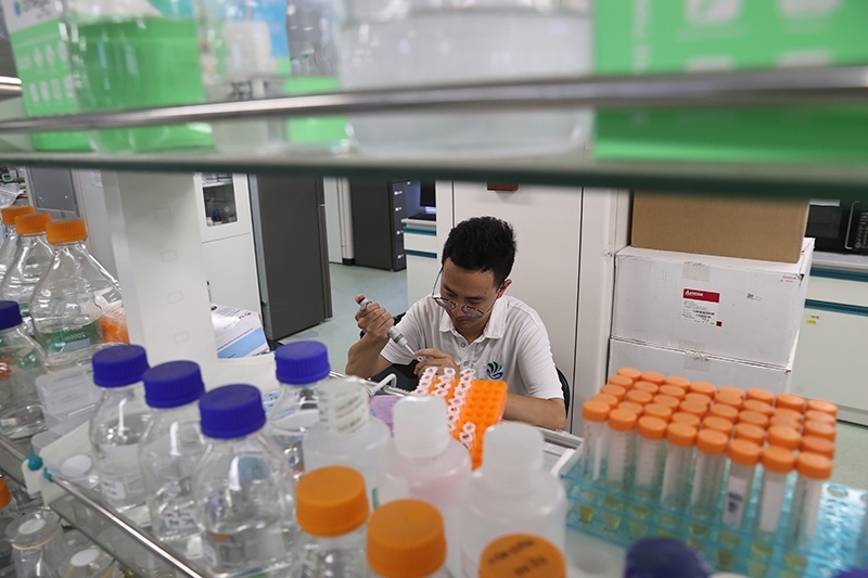 在三亞崖州灣科技城，一名青年科技工作者正在進(jìn)行科研工作。