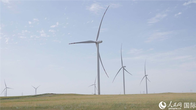 阿克莫拉州風(fēng)電項目群風(fēng)機。 人民網(wǎng)記者 葛泰佚攝