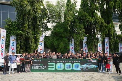 8月3日，中國車企奇瑞在雅加達(dá)舉行活動，慶祝在印尼交付第3000輛電動汽車OMODA E5。奇瑞汽車印度尼西亞銷售公司供圖