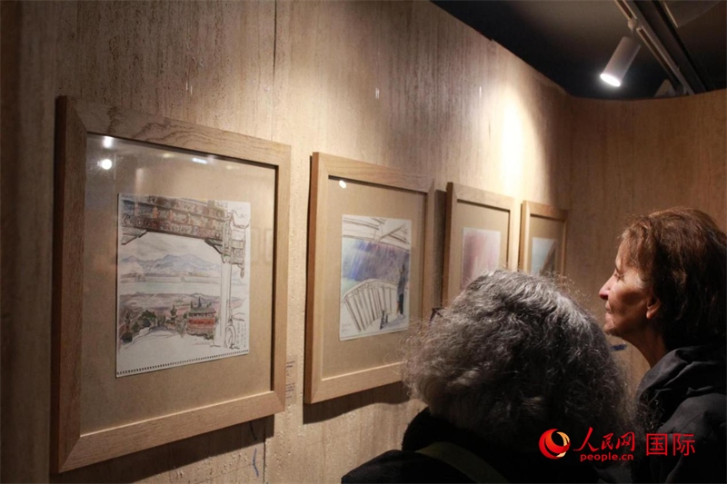 法國(guó)觀眾在欣賞展品。人民網(wǎng)記者 尚凱元攝