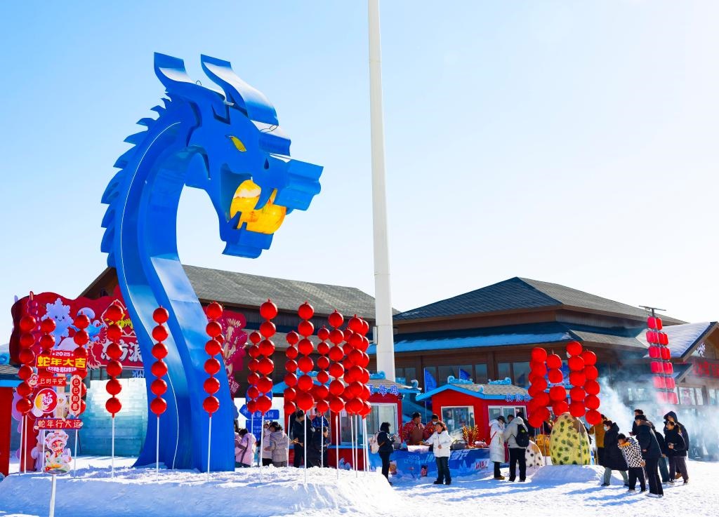 2025年1月，游客在遼寧錦州東方華地城海洋冰雪王國內(nèi)游覽。新華社發(fā)