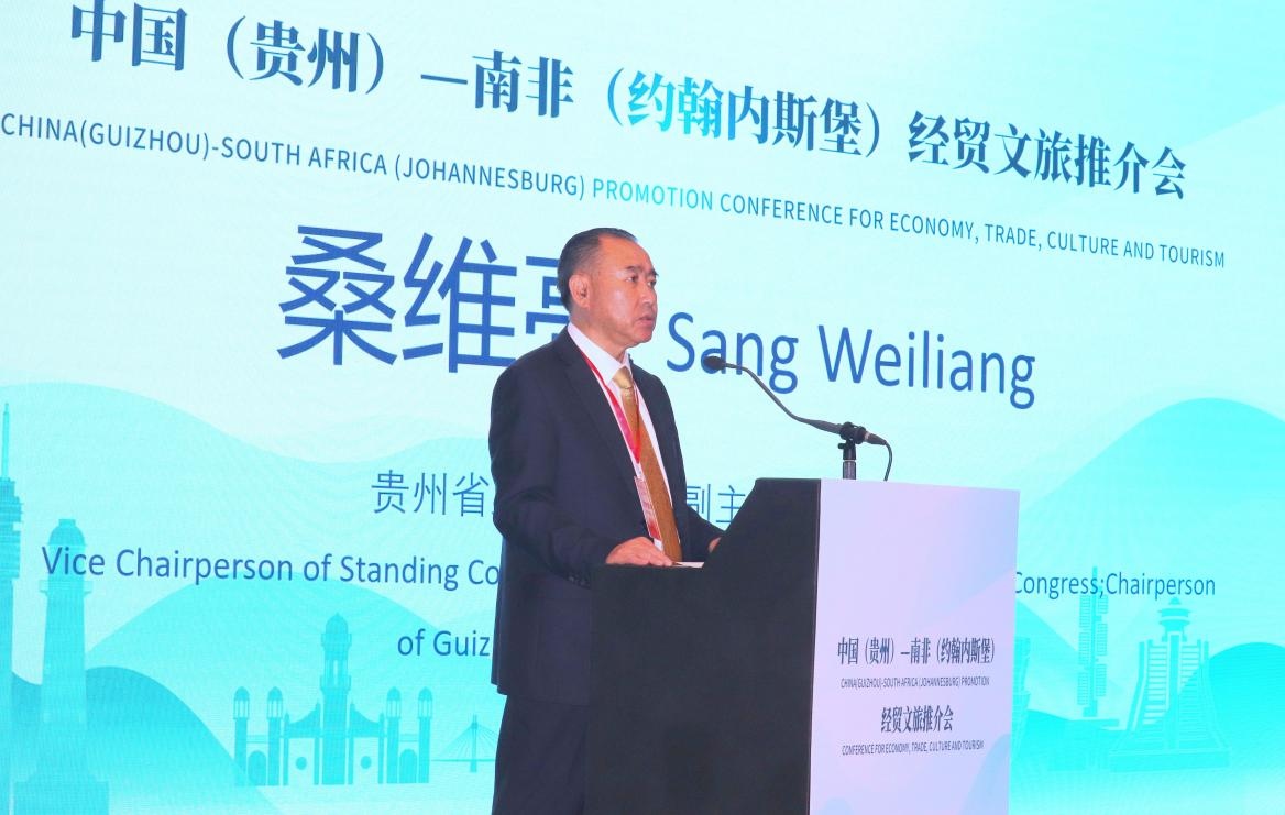 貴州省人大常委會(huì)副主任、省總工會(huì)主席桑維亮在會(huì)上致辭。南非恒盛傳媒公司供圖